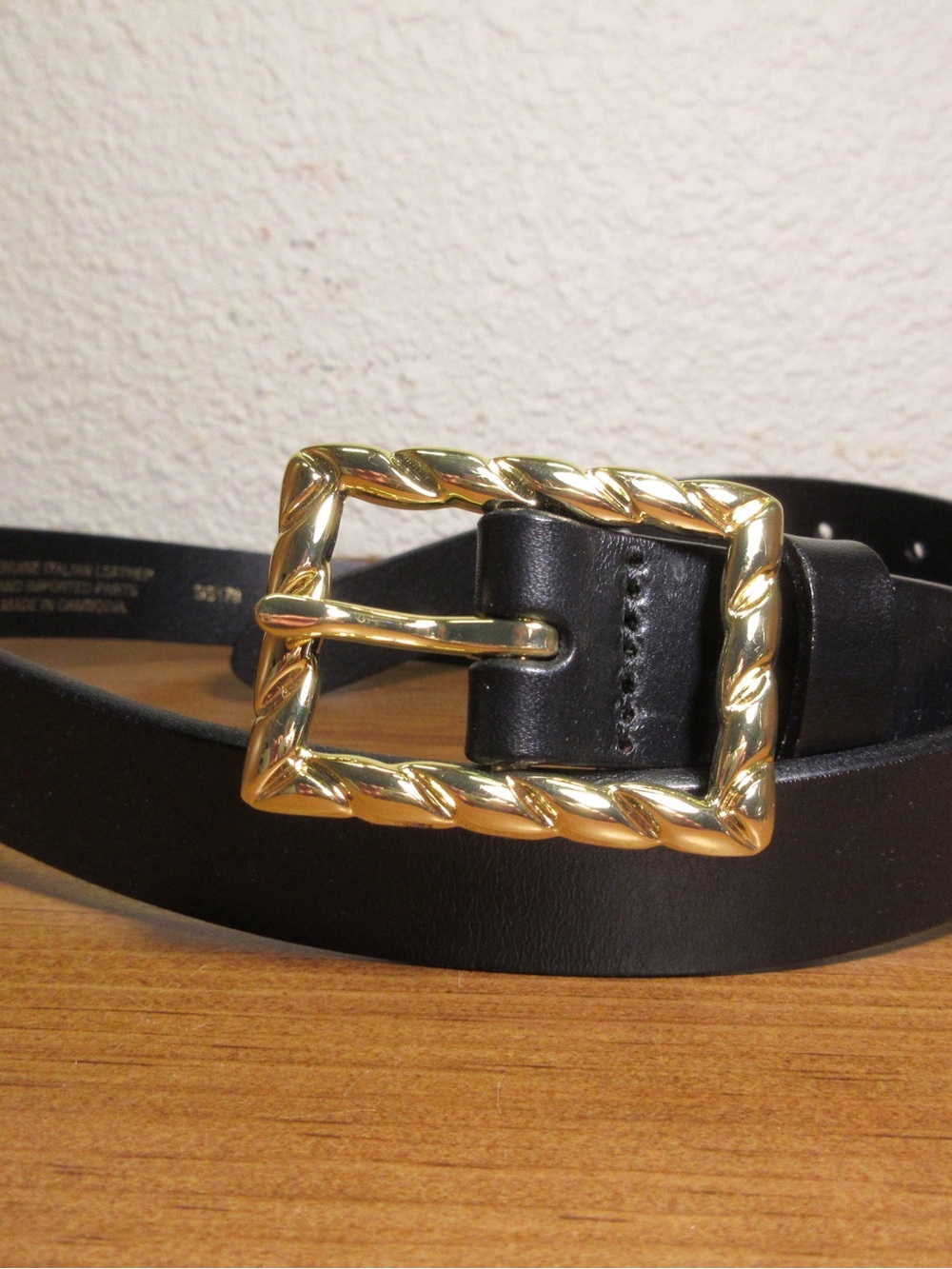 J. Crew Black Leather Belt with Gold Twisted Buckle